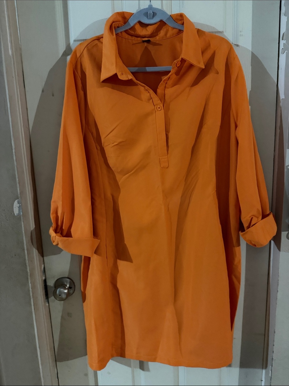 SHEIN Bright Orange Long Sleeve Collared Tunic Dress